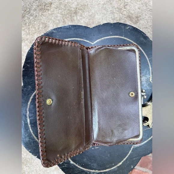 Vintage Tooled Leather Wallet Genuine Calf Kiss Lock Brown 7.5x3.75 - Picture 9 of 11